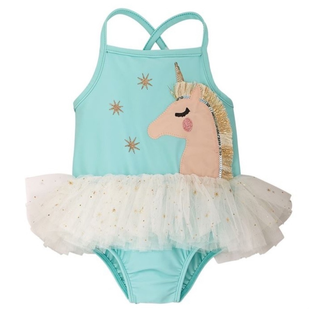 3-6M | New baby girl Mud Pie unicorn tutu mint swimsuit